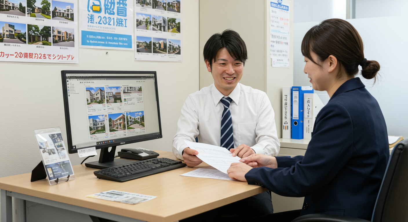 賃貸仲介営業マンが顧客と対応している様子
