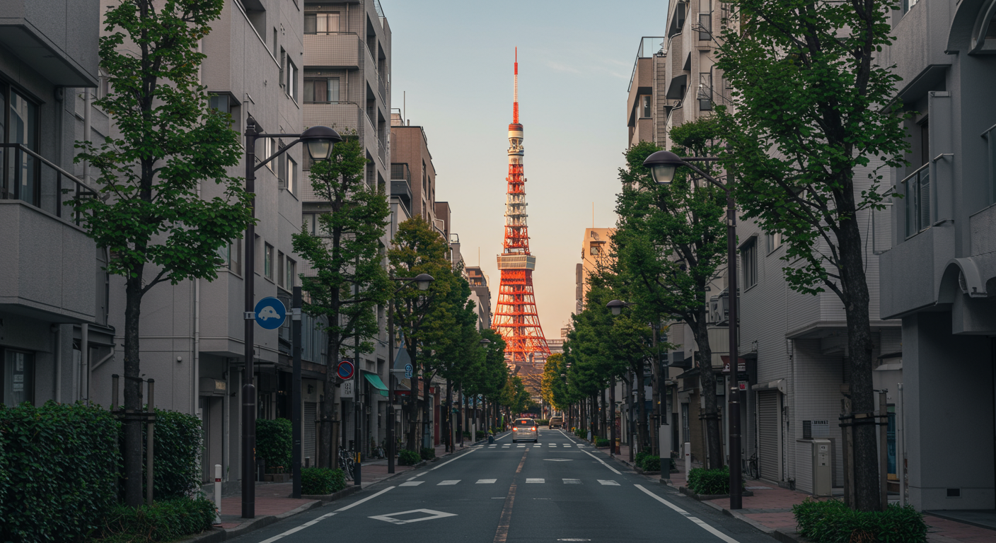 芝大門エリアの街並みと東京タワーの風景