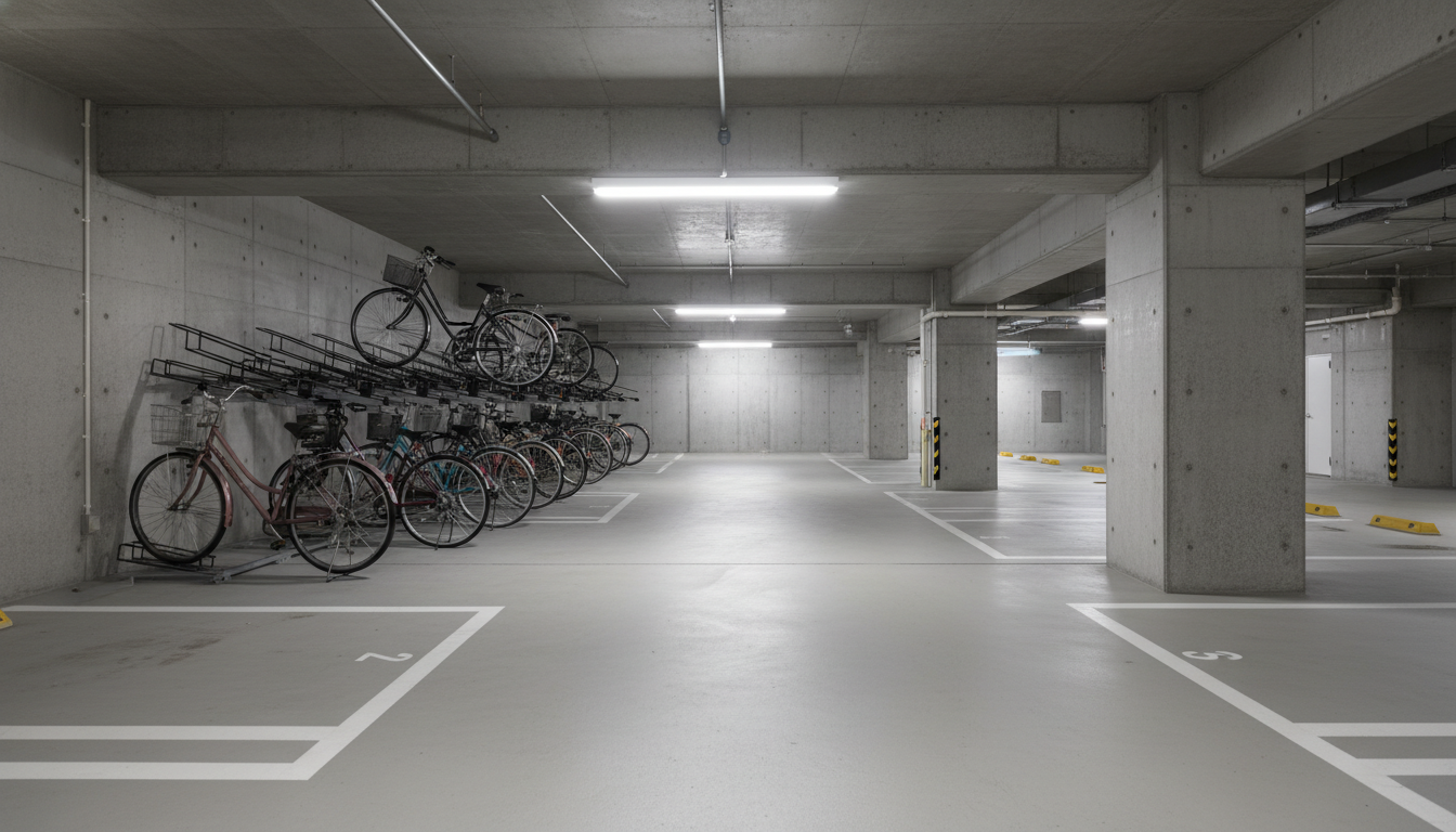 佃エリアのタワーマンション駐車場と駐輪場