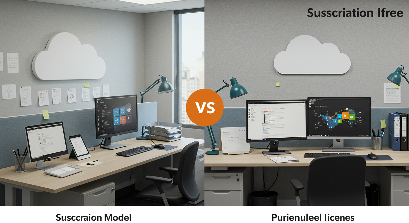 Officeのサブスクリプション型と買い切り型の比較イメージ