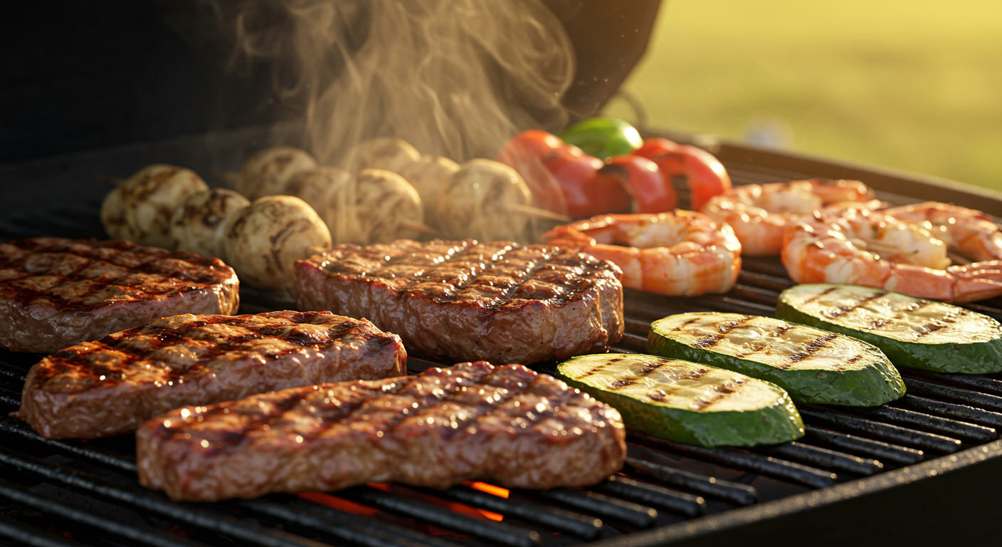 プロフェッショナルな焼き技術で調理されるバーベキュー料理