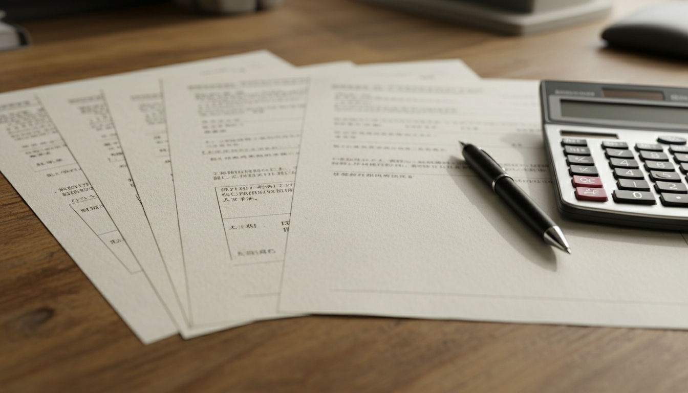 特殊車両通行許可申請書類と電卓