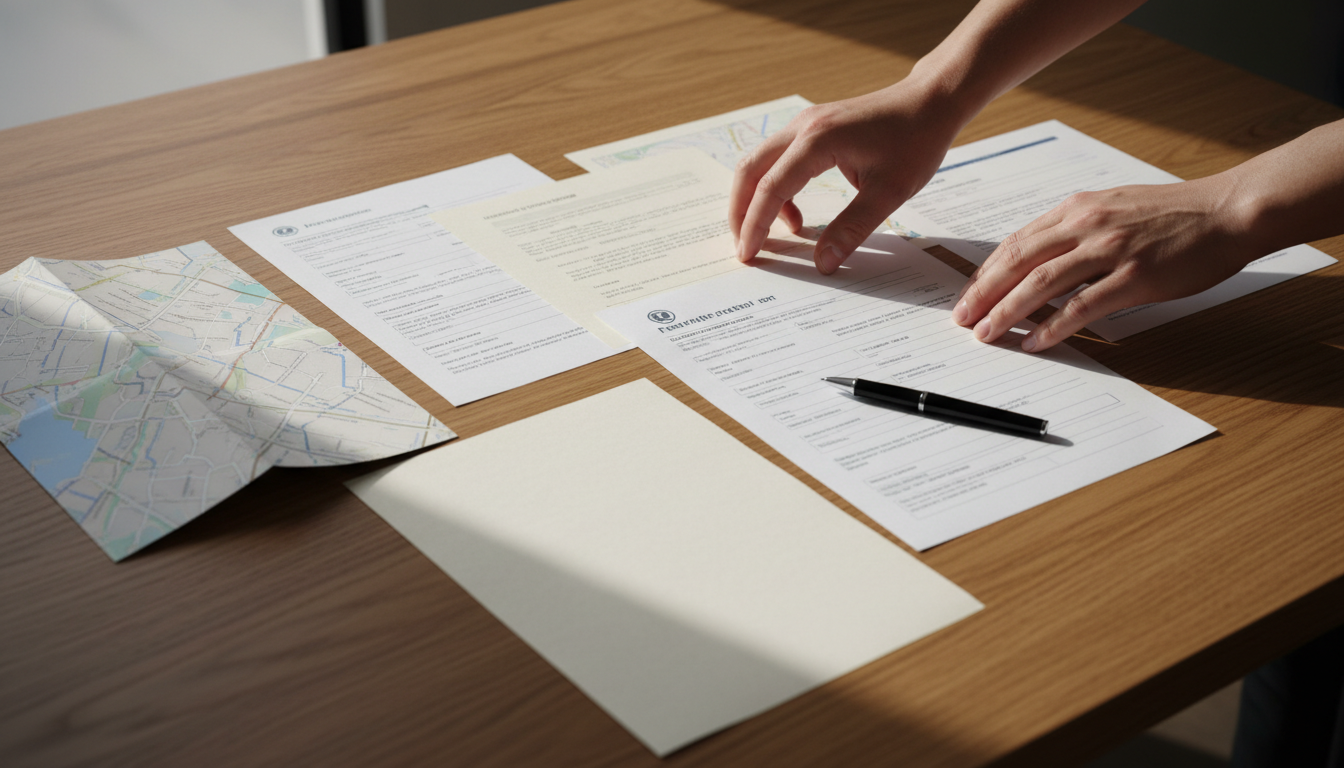 特殊車両申請に必要な書類を整理する様子