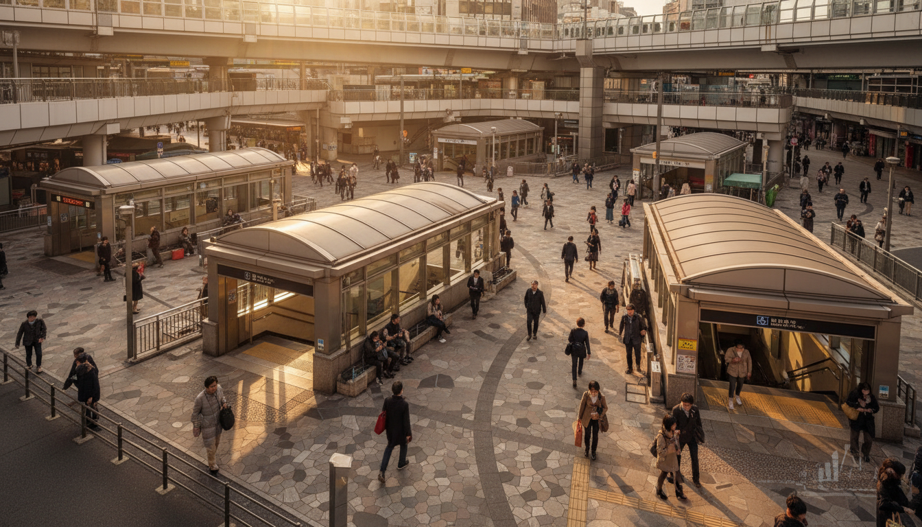 日本橋大伝馬町周辺の複数の駅と鉄道路線を示す交通網