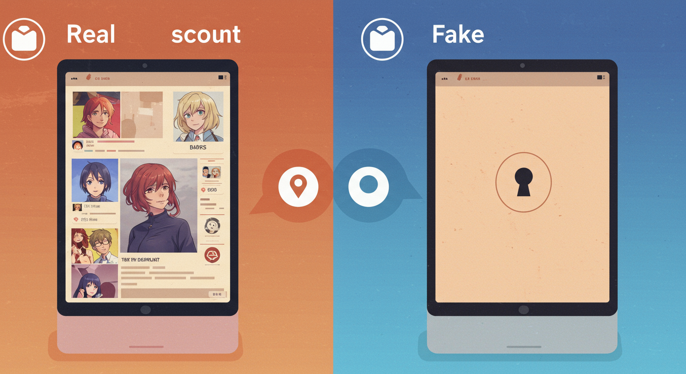 リアルアカウントとフェイクアカウントの違いを示す比較イラスト