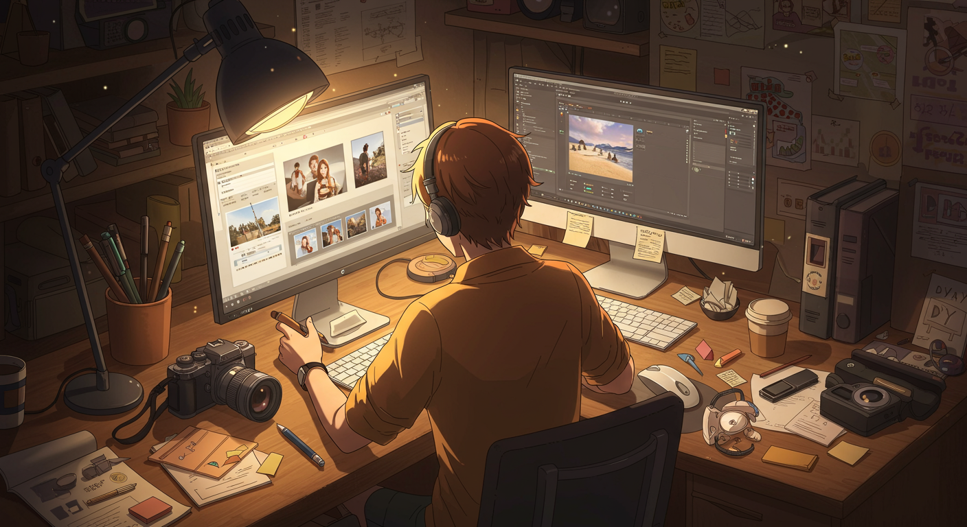 質の高いコンテンツを制作している様子を表現したイラスト