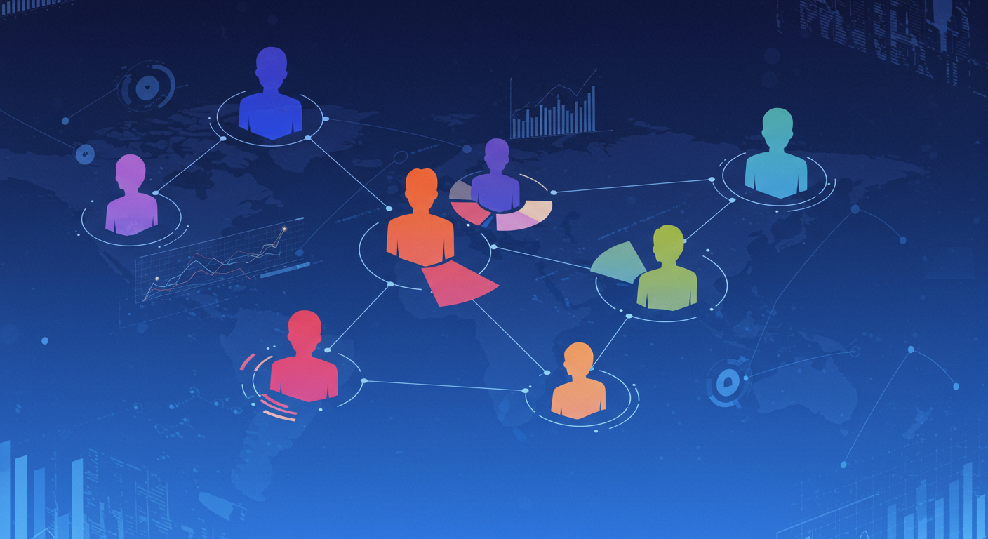 データ分析とターゲティングを表現したアニメイラスト