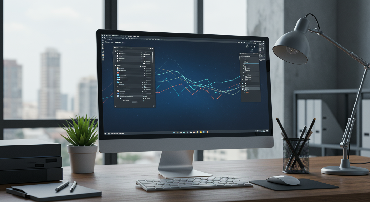 Windows 11が表示されたモニターとビジネス環境