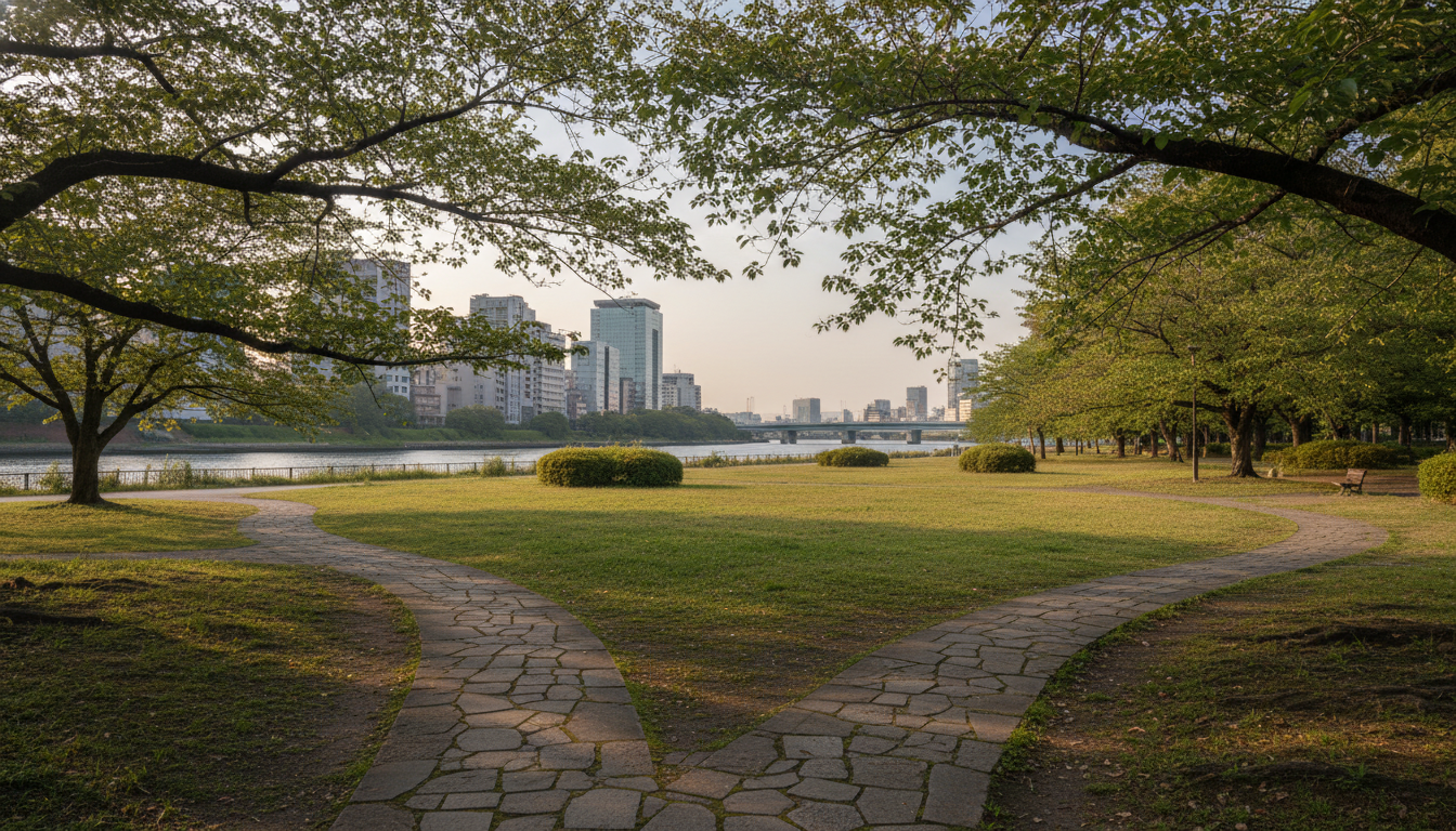隅田川沿いの公園で遊ぶ子どもたち