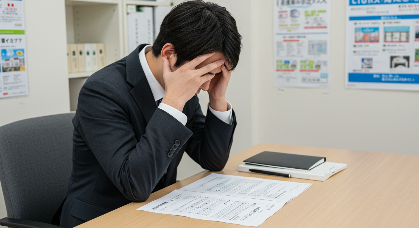 書類を前に頭を抱える賃貸営業マン
