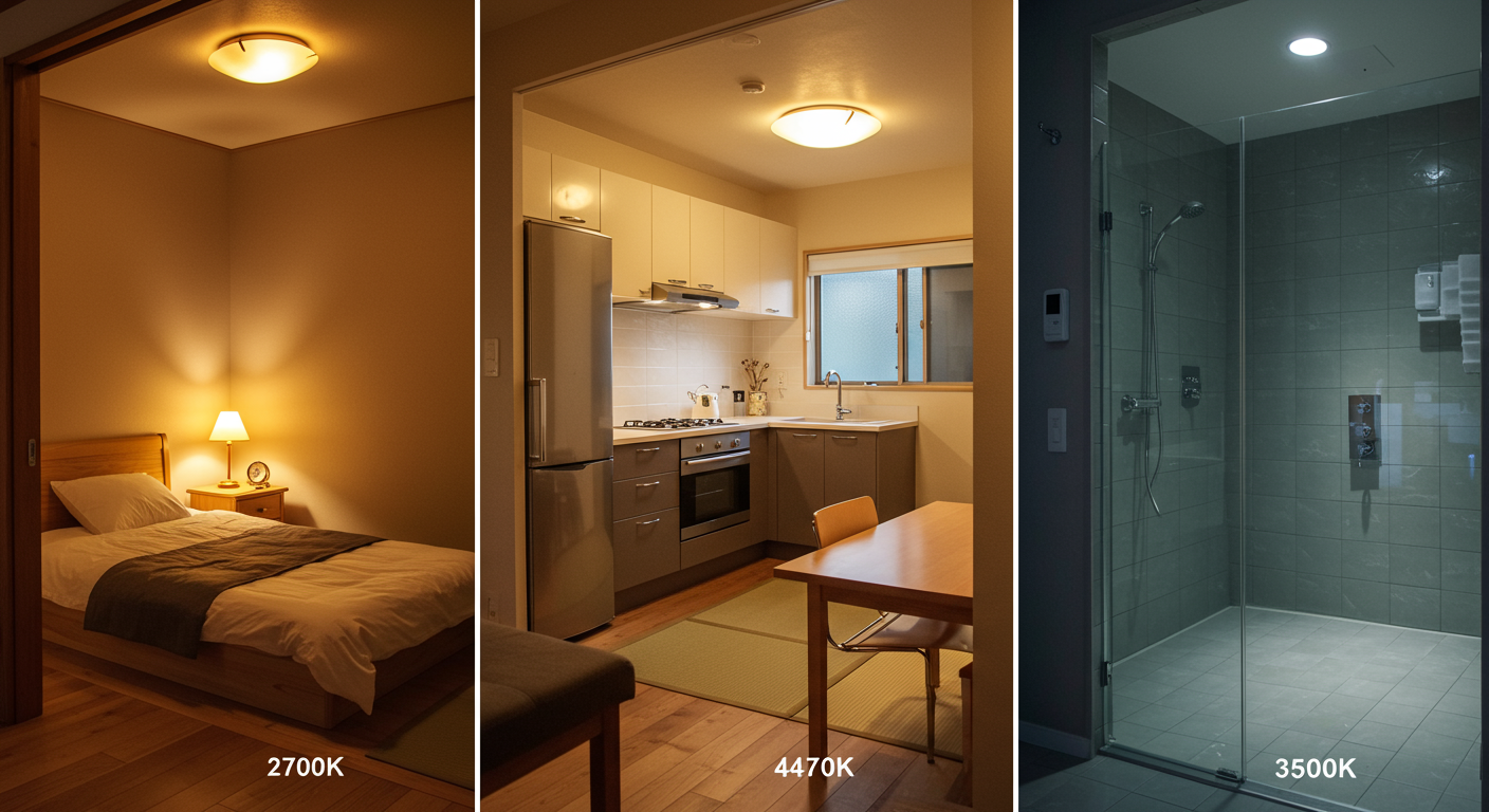異なる色温度の照明が使われている住宅の各空間