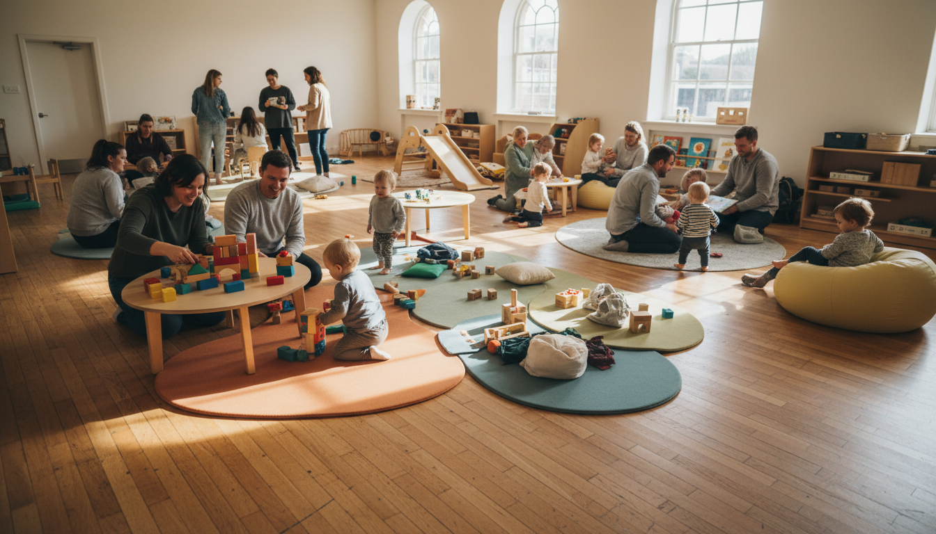 子育て支援センターで遊ぶ親子の様子
