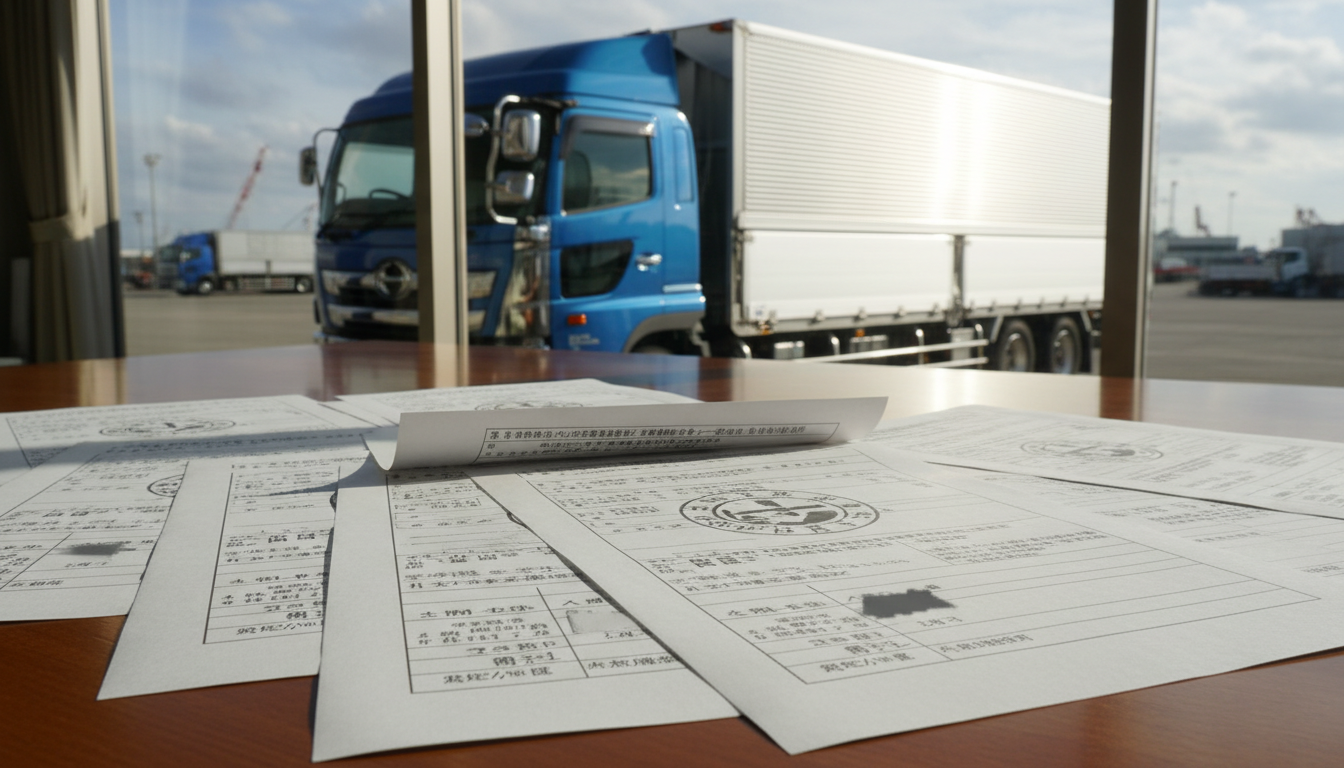 特殊車両通行許可申請書類と大型トラック