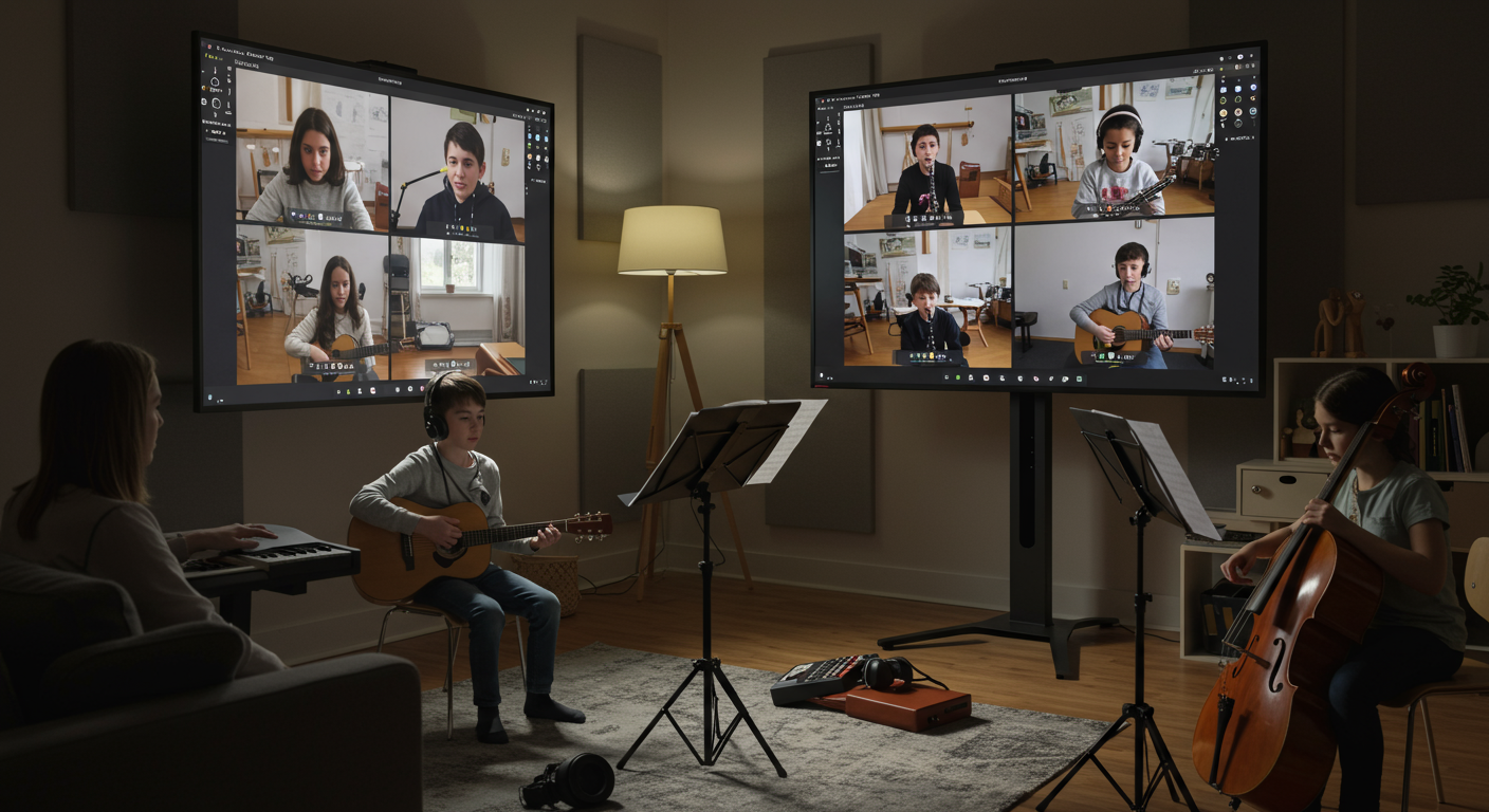 オンライン練習室で複数の子どもたちが一緒に練習する様子