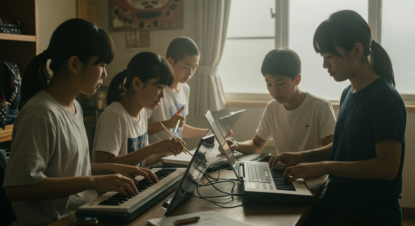 子どもたちが協力して音楽を作り上げる様子