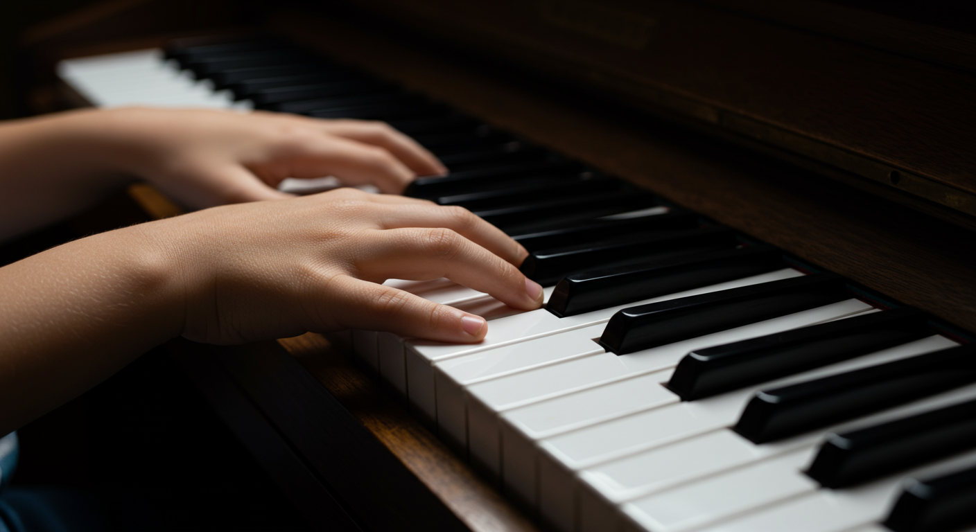 ピアノを練習する子どもの手元