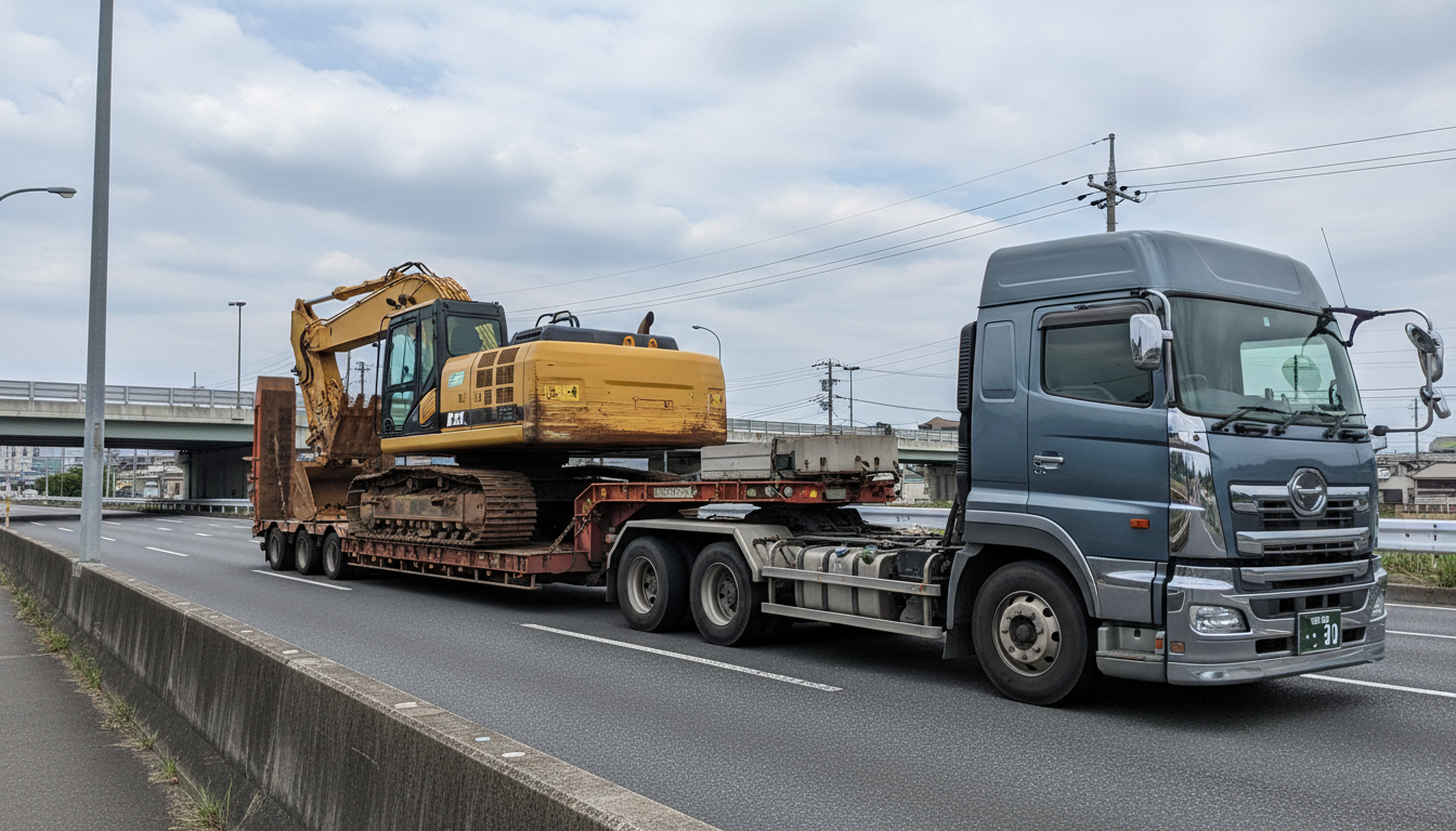 特殊車両通行許可申請の対象となるトレーラや大型トラックのイメージ