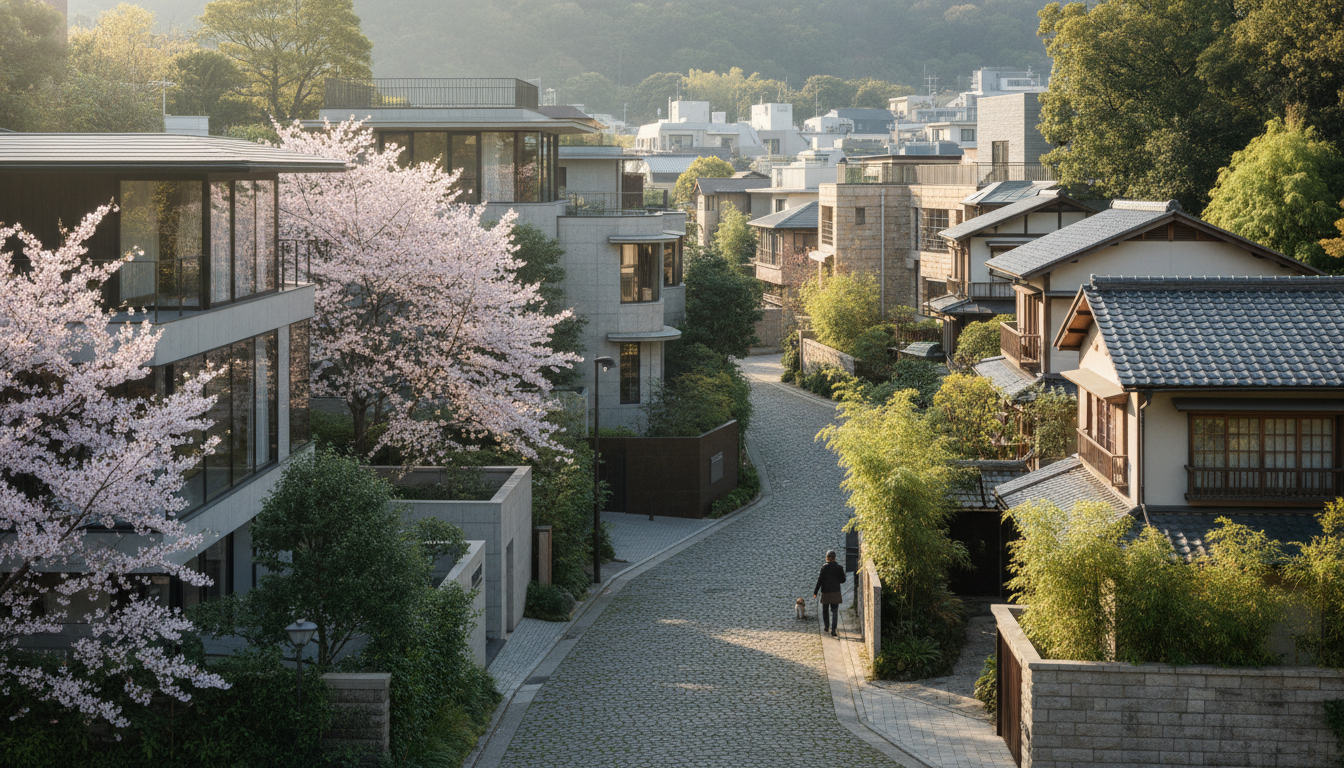 広尾の閑静な住宅街と緑豊かな公園の風景