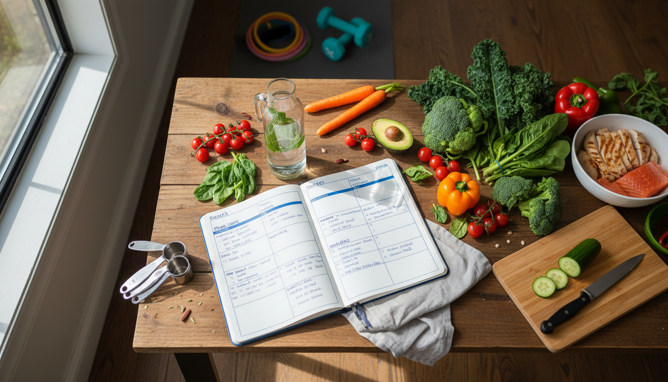 健康的な食事とトレーニング計画を立てる女性