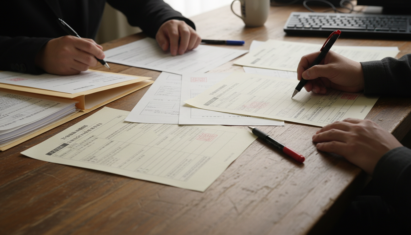特殊車両通行許可申請書類の作成風景