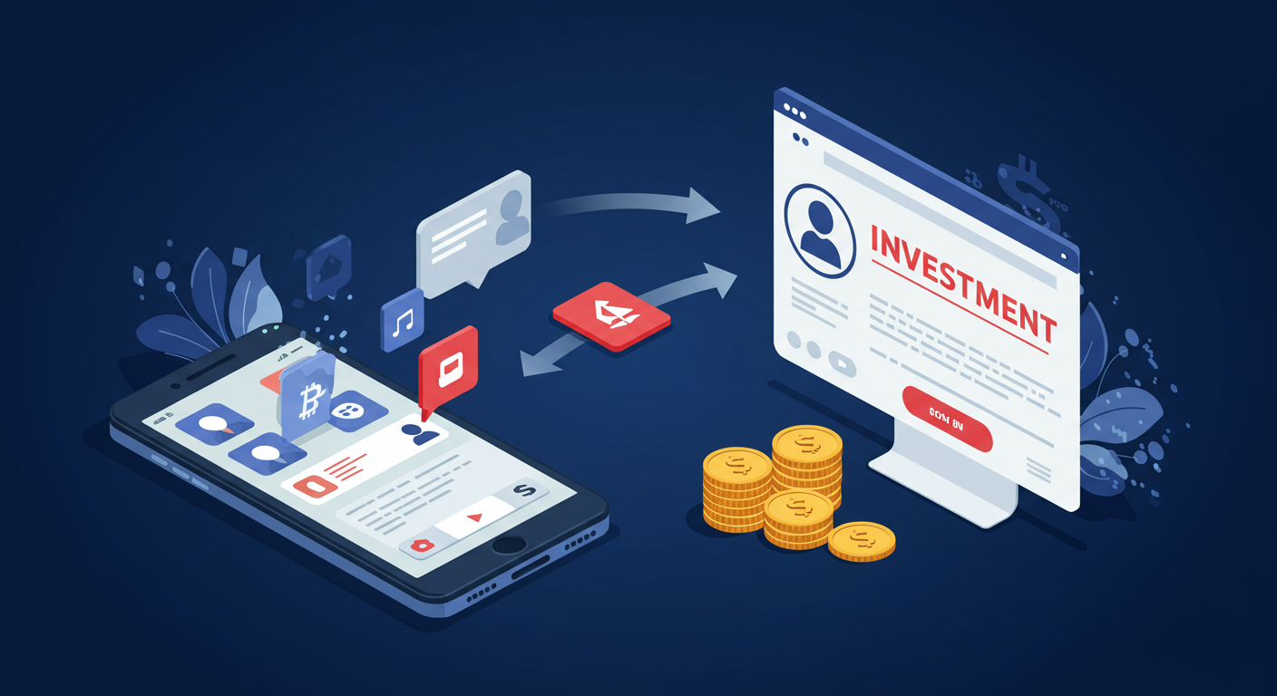 SNSを使った仮想通貨詐欺の図解