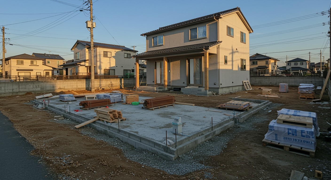 新築住宅の外構工事の様子