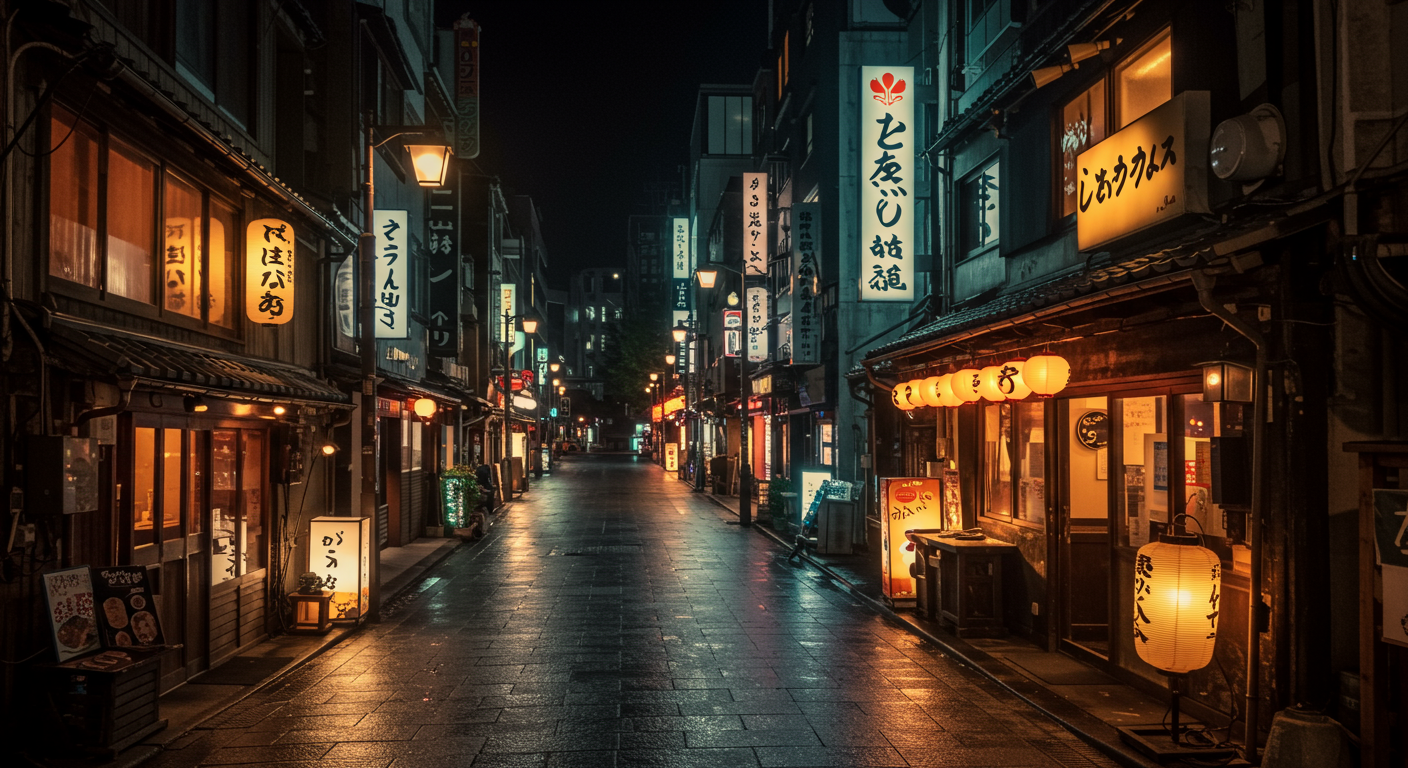 麻布十番の夜景と高級店が立ち並ぶ通り
