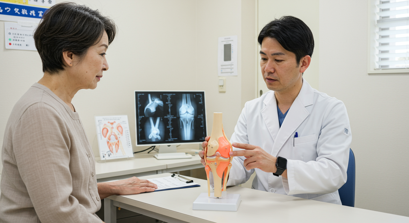 膝痛で整形外科を受診する様子