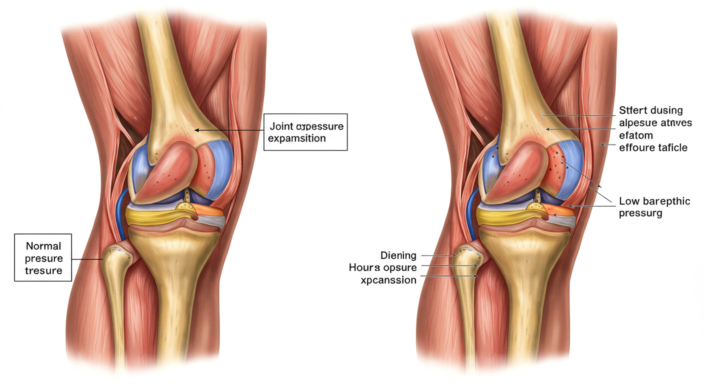 気圧変化による関節内圧力の変化を示す図解