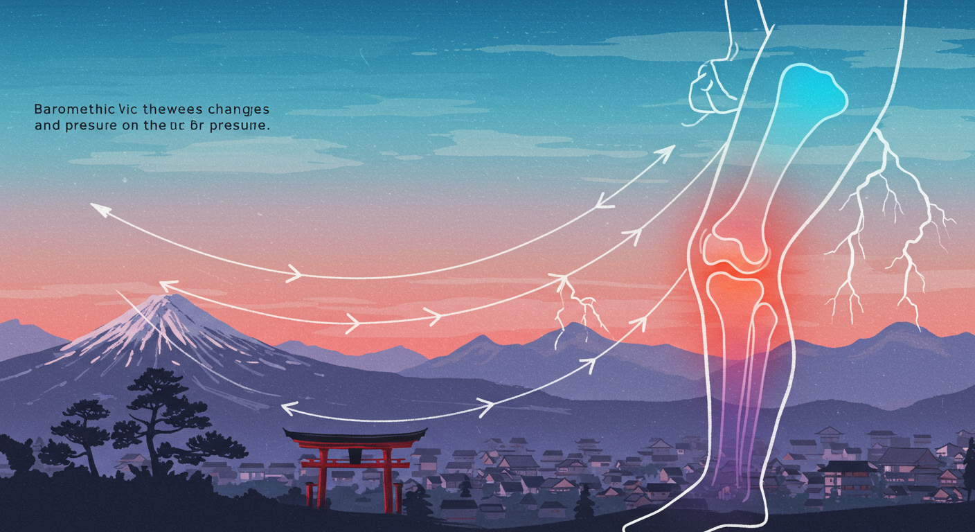 気圧変化と膝痛の関係を示すイラスト