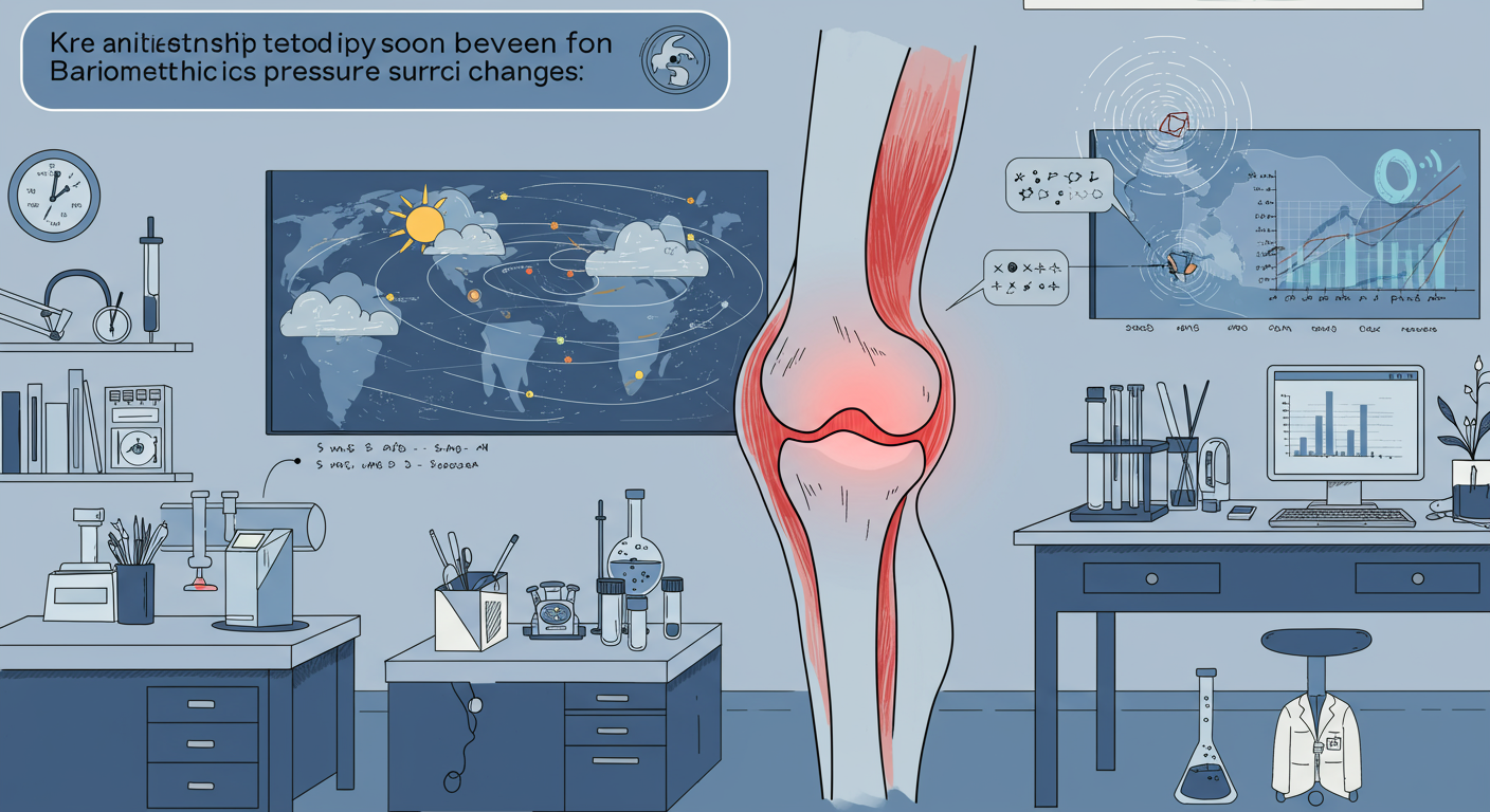 膝痛と気圧変化の関係を示す科学的研究のイラスト