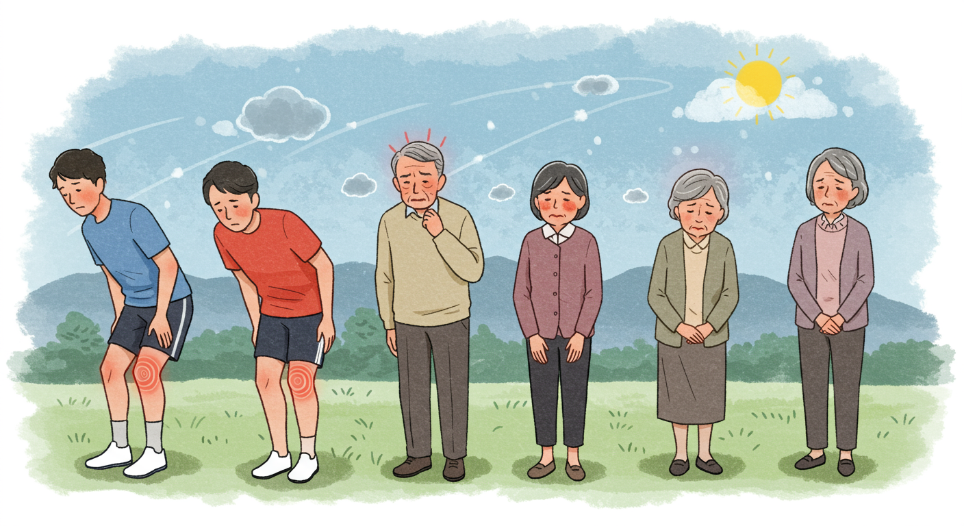 年齢と天気痛の関係を示すイラスト