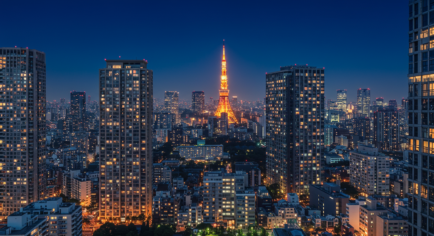 港区の夜景と高層マンション
