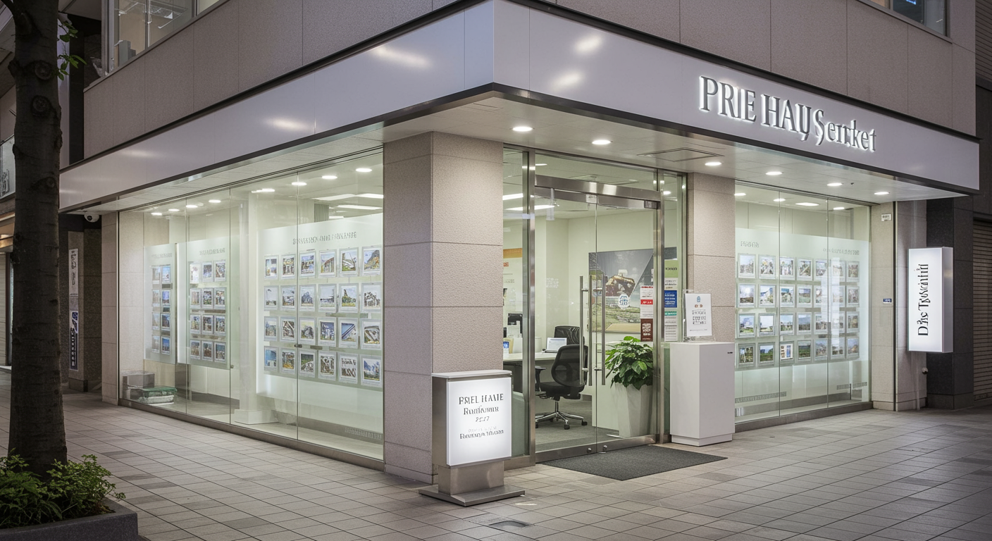 港区の不動産会社のショーウィンドウと物件情報