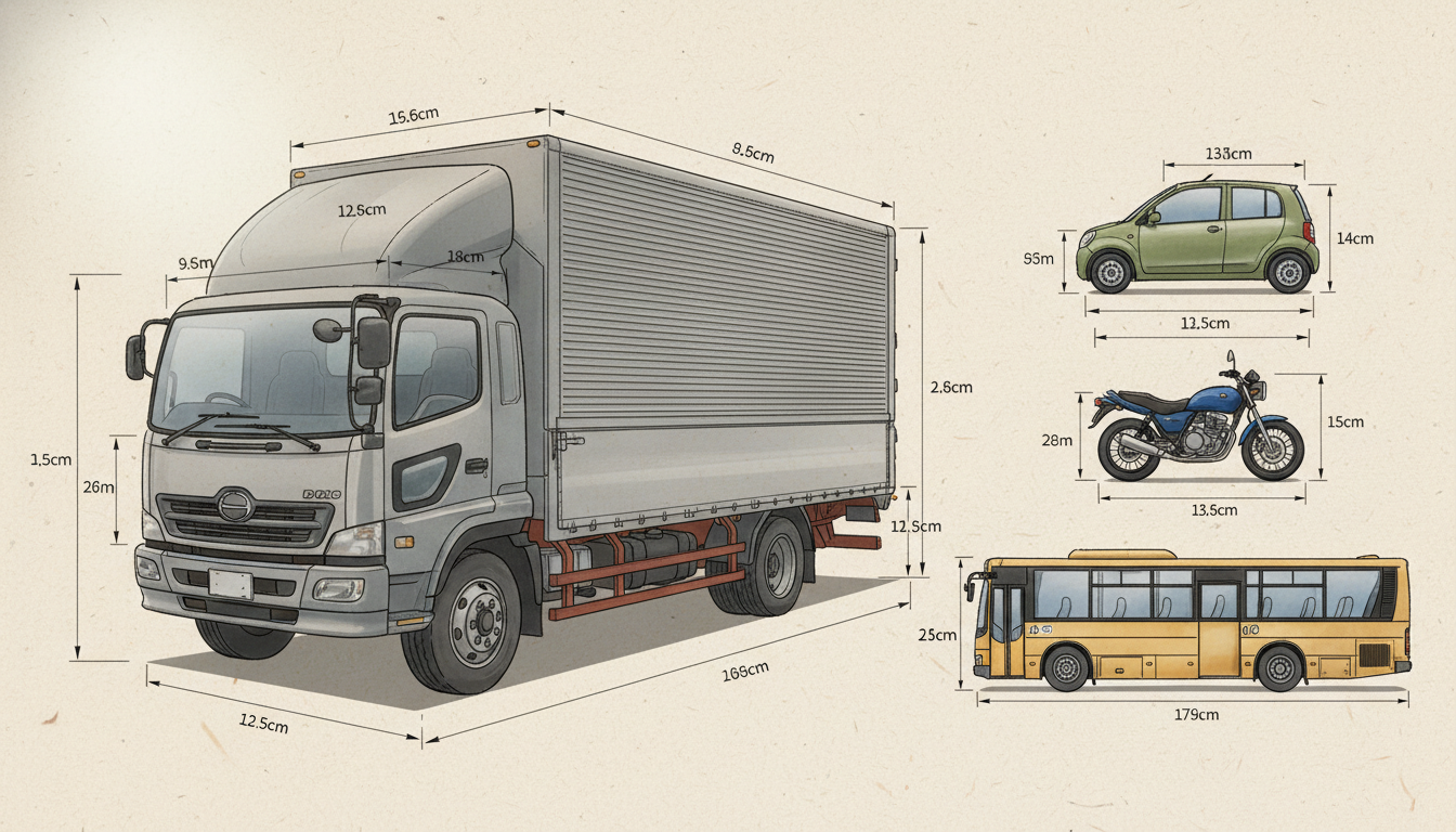 特殊車両の寸法基準を示す図解イメージ