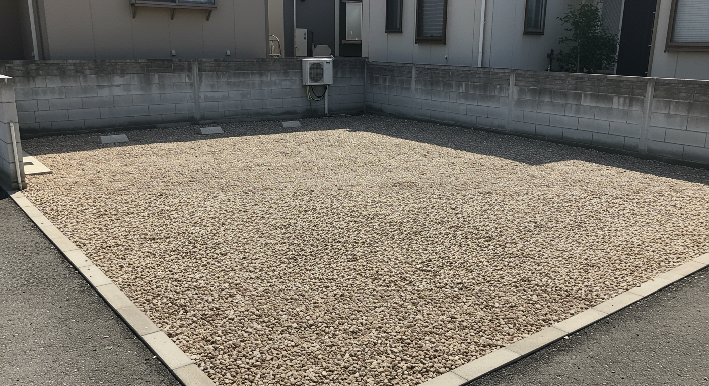 DIYで作られた砂利の駐車スペース