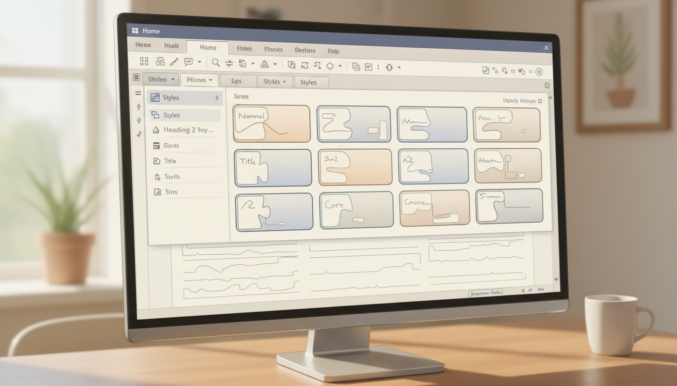 Wordホームタブのスタイルギャラリー操作画面