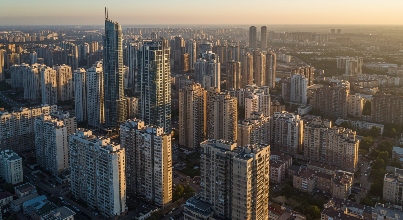 麻布台の高層マンションと周辺の住宅街