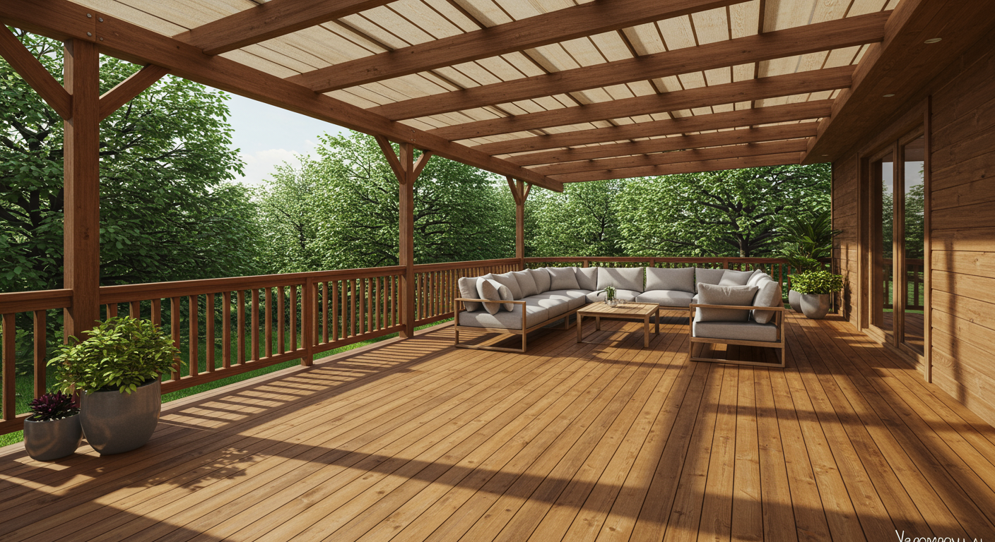 屋根付きウッドデッキの様子