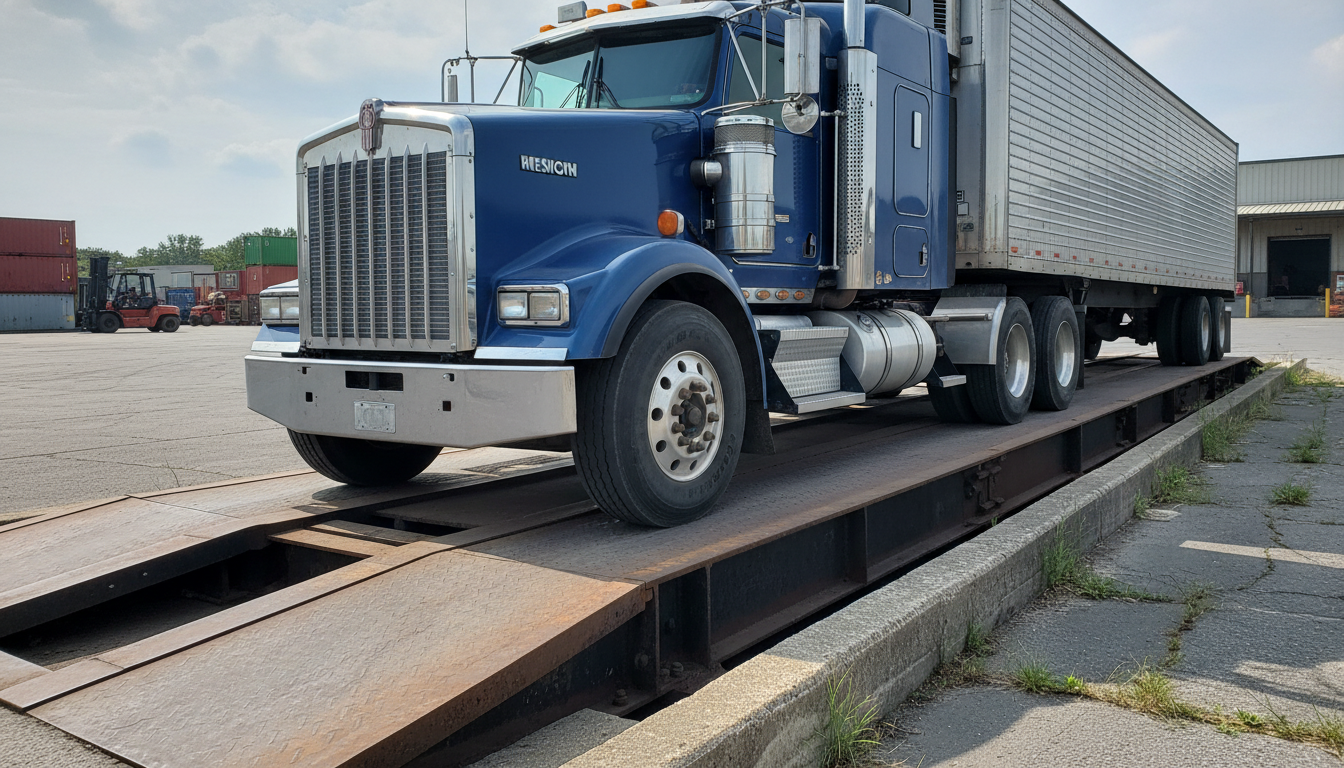 トラックの軸重測定と重量配分の確認作業