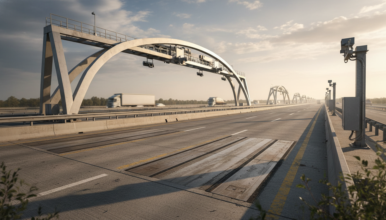 高速道路の自動軸重計による重量測定システム