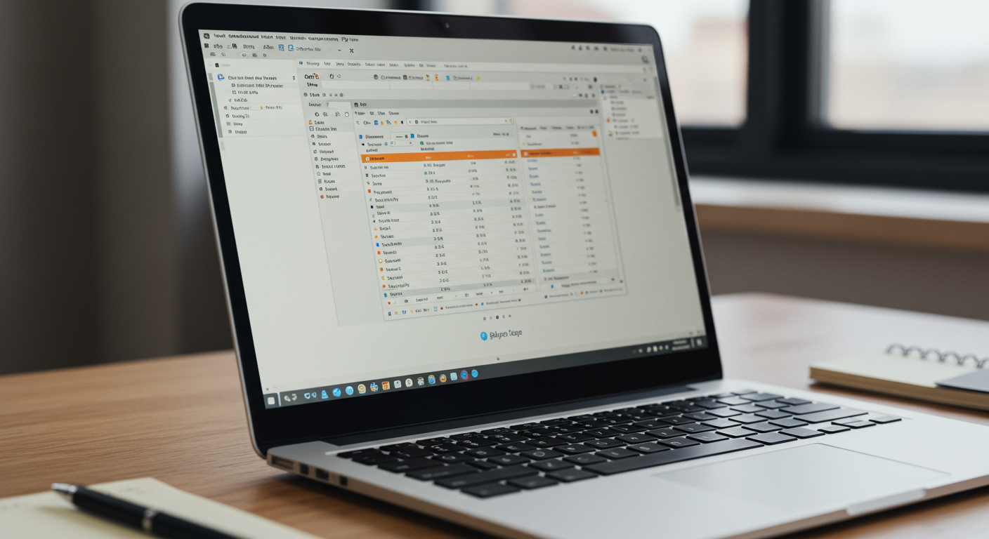デスクに置かれたノートパソコンとOfficeソフトの画面