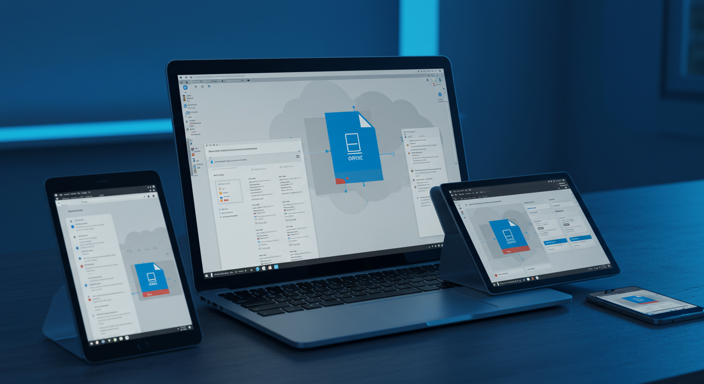 クラウドサービスを表現した複数デバイスでのOffice利用イメージ