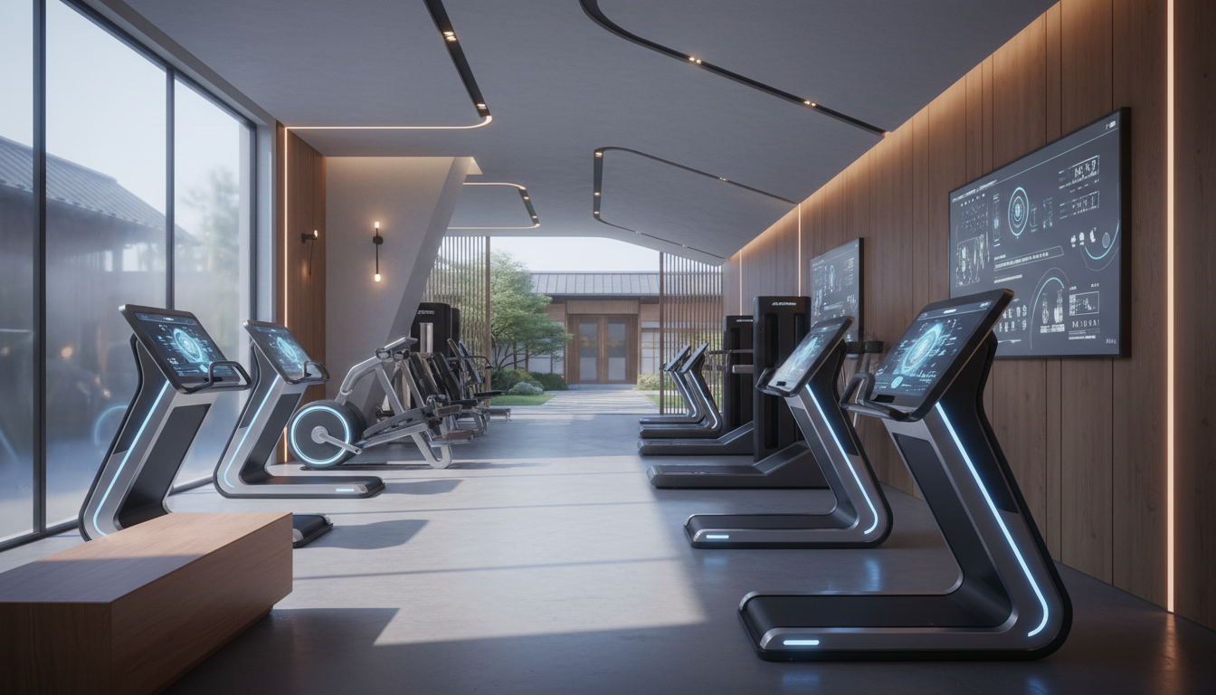 AIジムトレーニングマシンで運動する女性